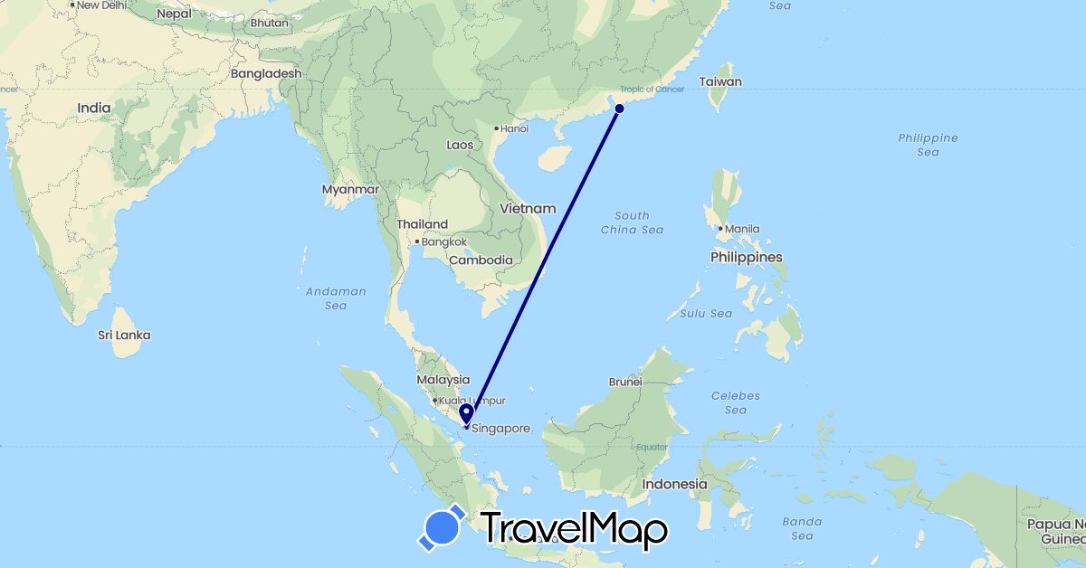 TravelMap itinerary: driving in Hong Kong, Singapore (Asia)